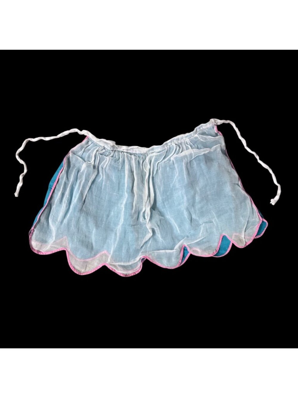 Vintage Apron Handmade Blue Pink Scalloped Pocket Adjustable Ties Mid Century - Picture 3 of 8